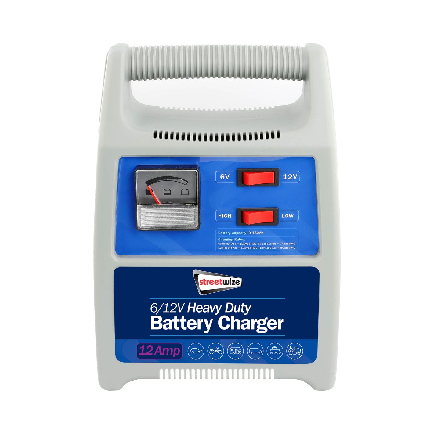 6/12V 12 Amp Heavy Duty Battery Charger (Analogue Display)
