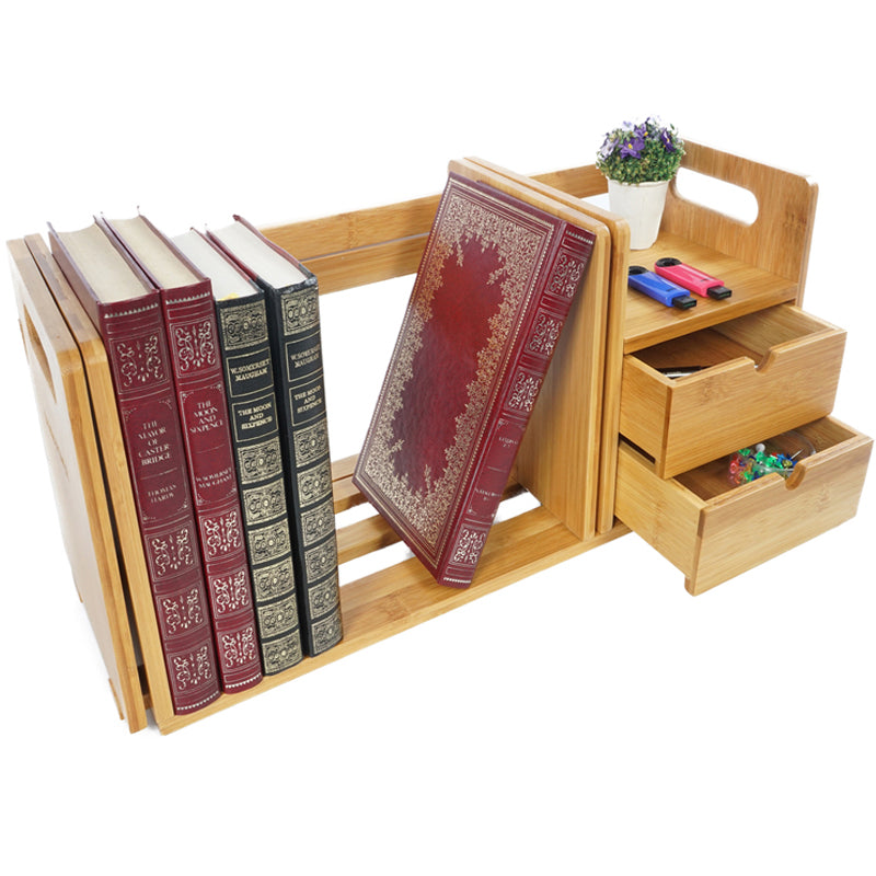 Desk Organiser Adjustable Bamboo Shelf With 2 Drawers