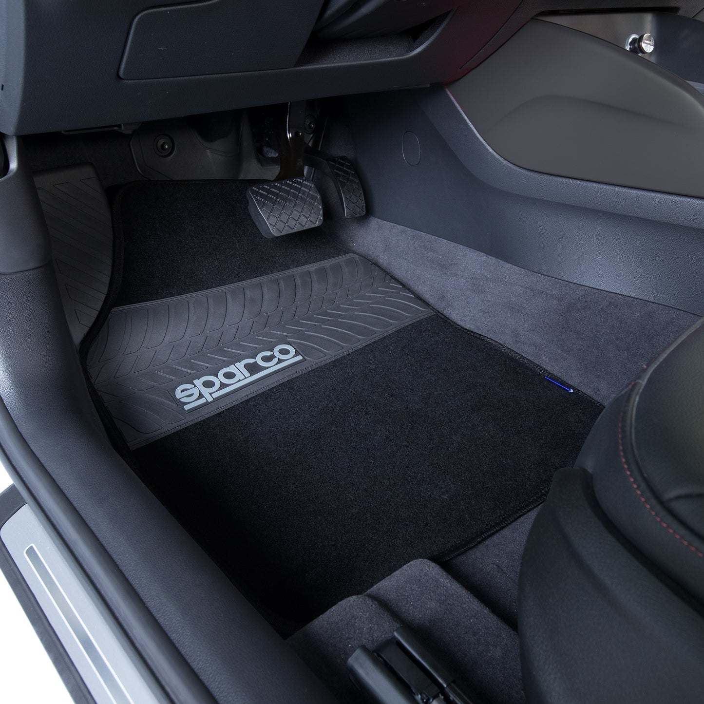 Sparco 4 Piece Car Mat Set PVC Heel Pad Black