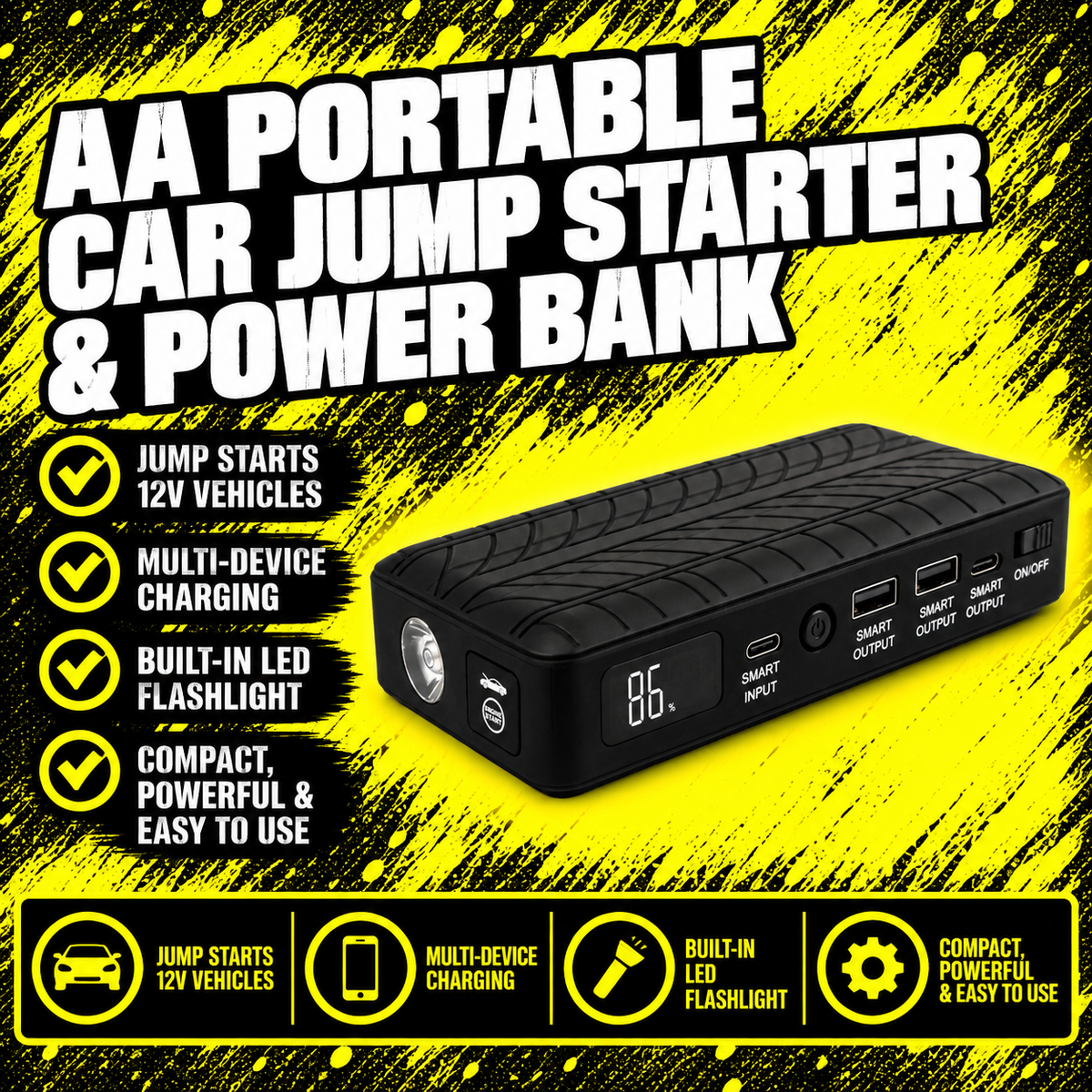 AA 1000A Jump Starter with 10,400mAh battery