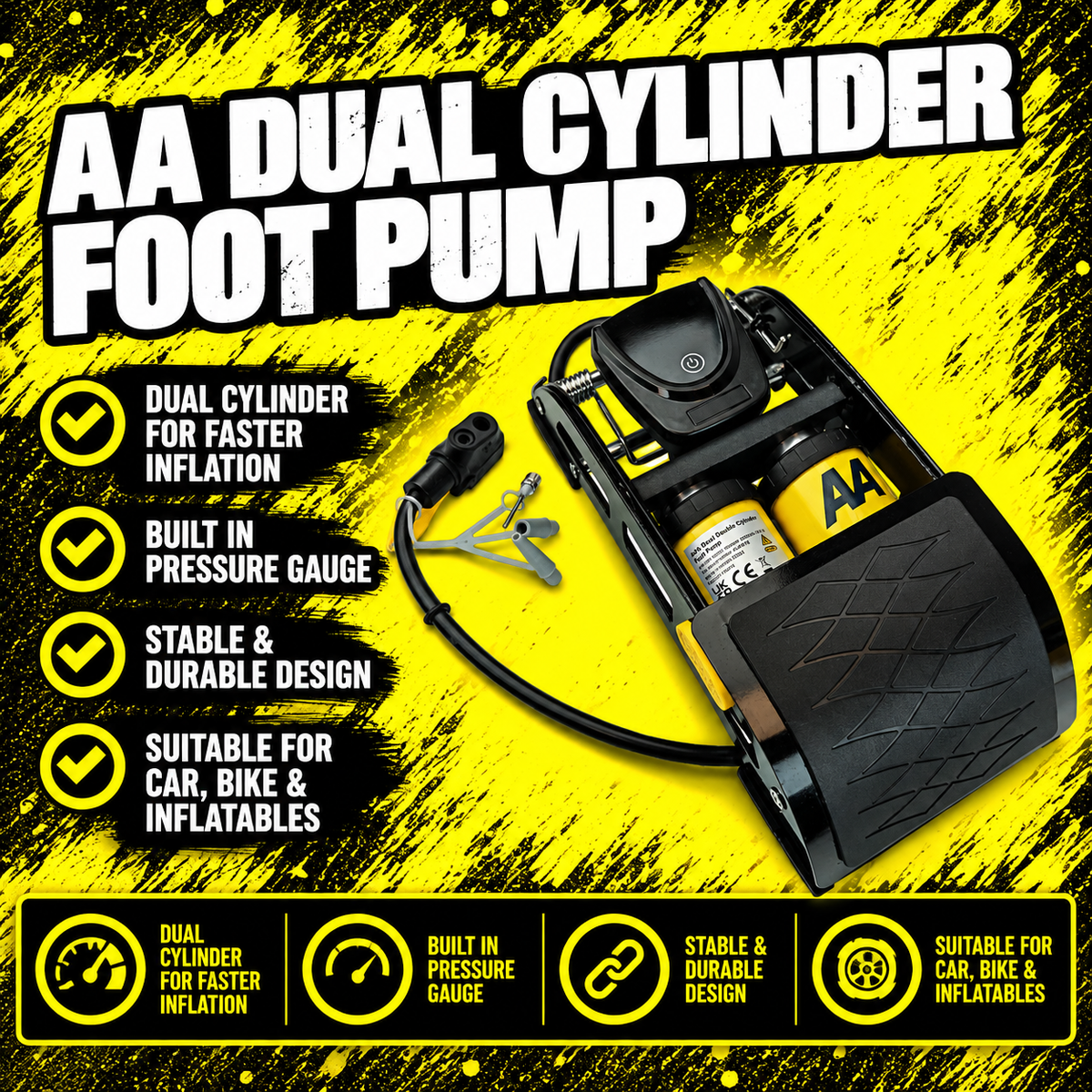 AA Digital Double Cylinder Foot Pump