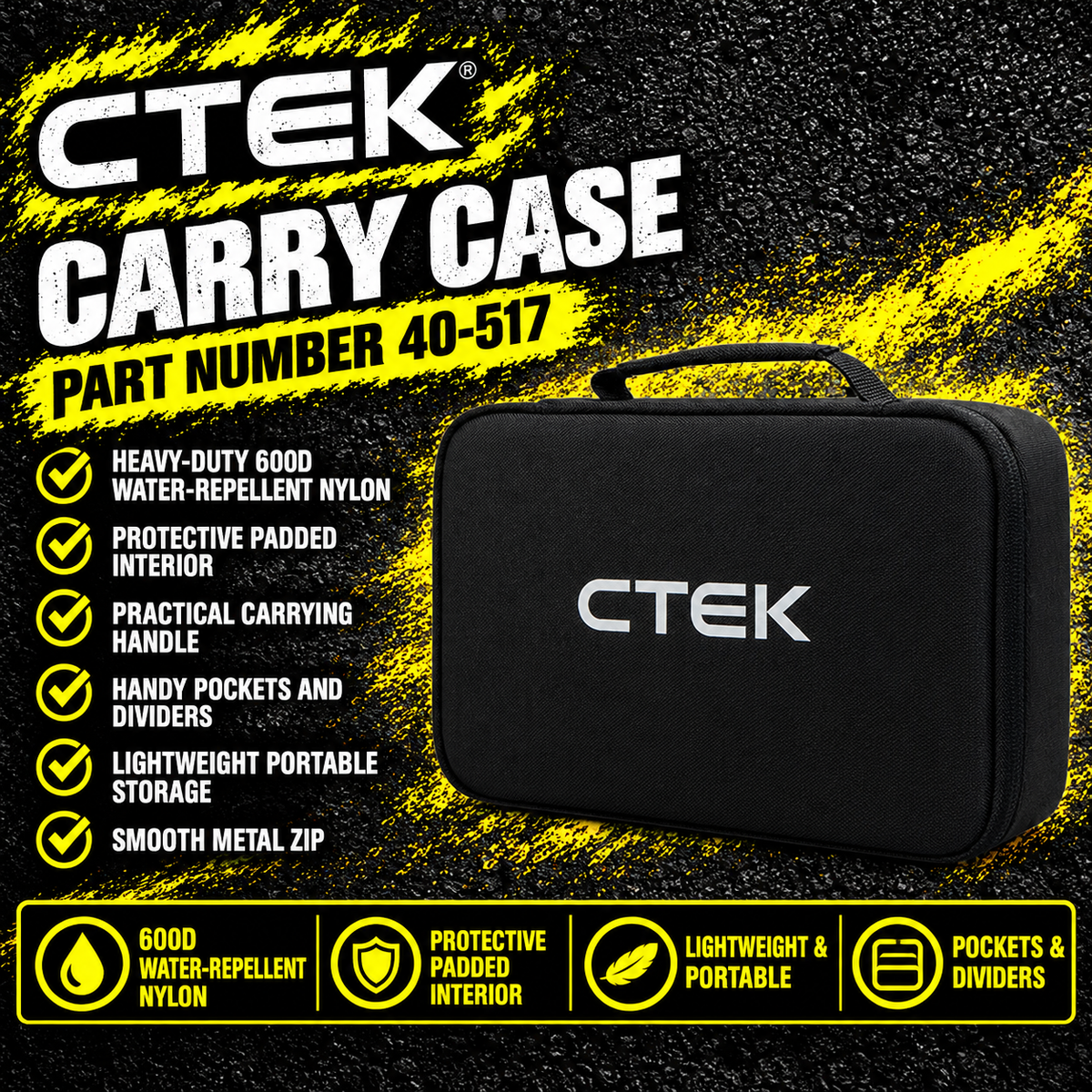 CTEK Carry Case for battery charger storage, CTEK padded battery charger carry case. CTEK Carry Case with internal pockets and dividers