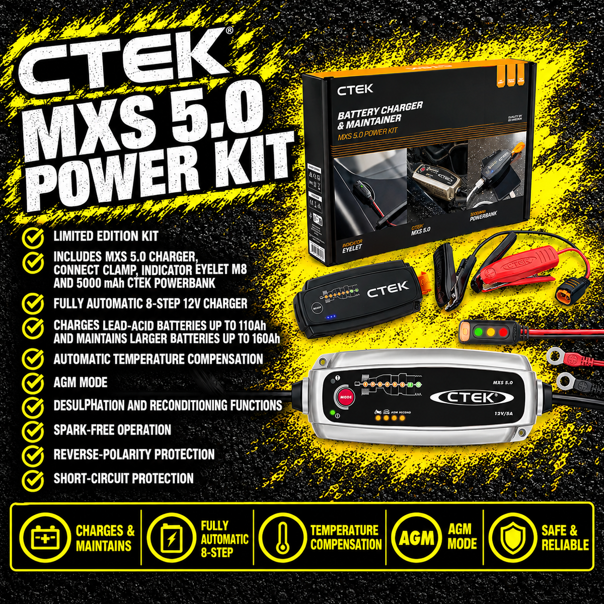 CTEK MXS 5.0 Power Kit UK with charger and accessories, CTEK 5000mAh Powerbank included with MXS 5.0 Power Kit