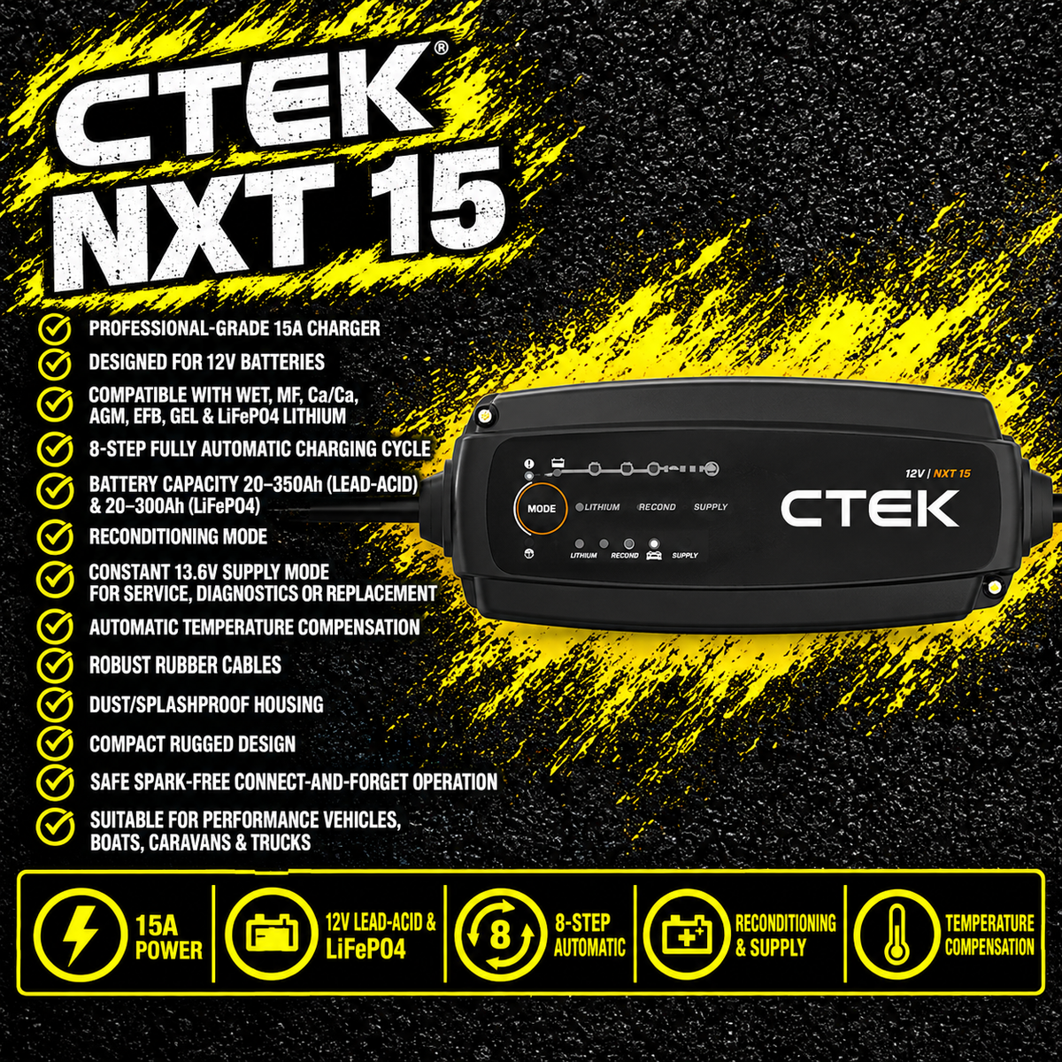 CTEK NXT 15 UK 15A 12V smart battery charger