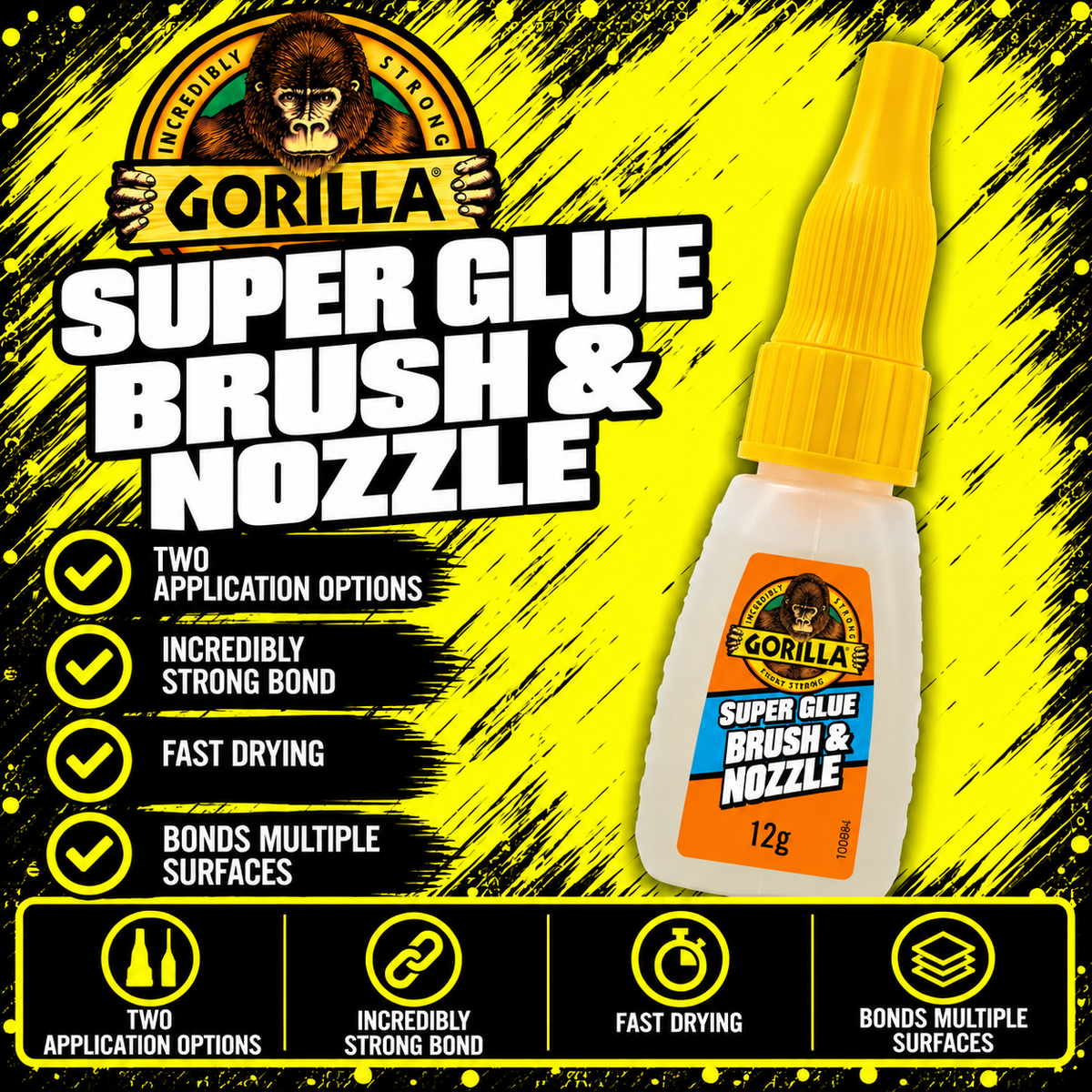 Gorilla Super Glue 12g Brush and Nozzle