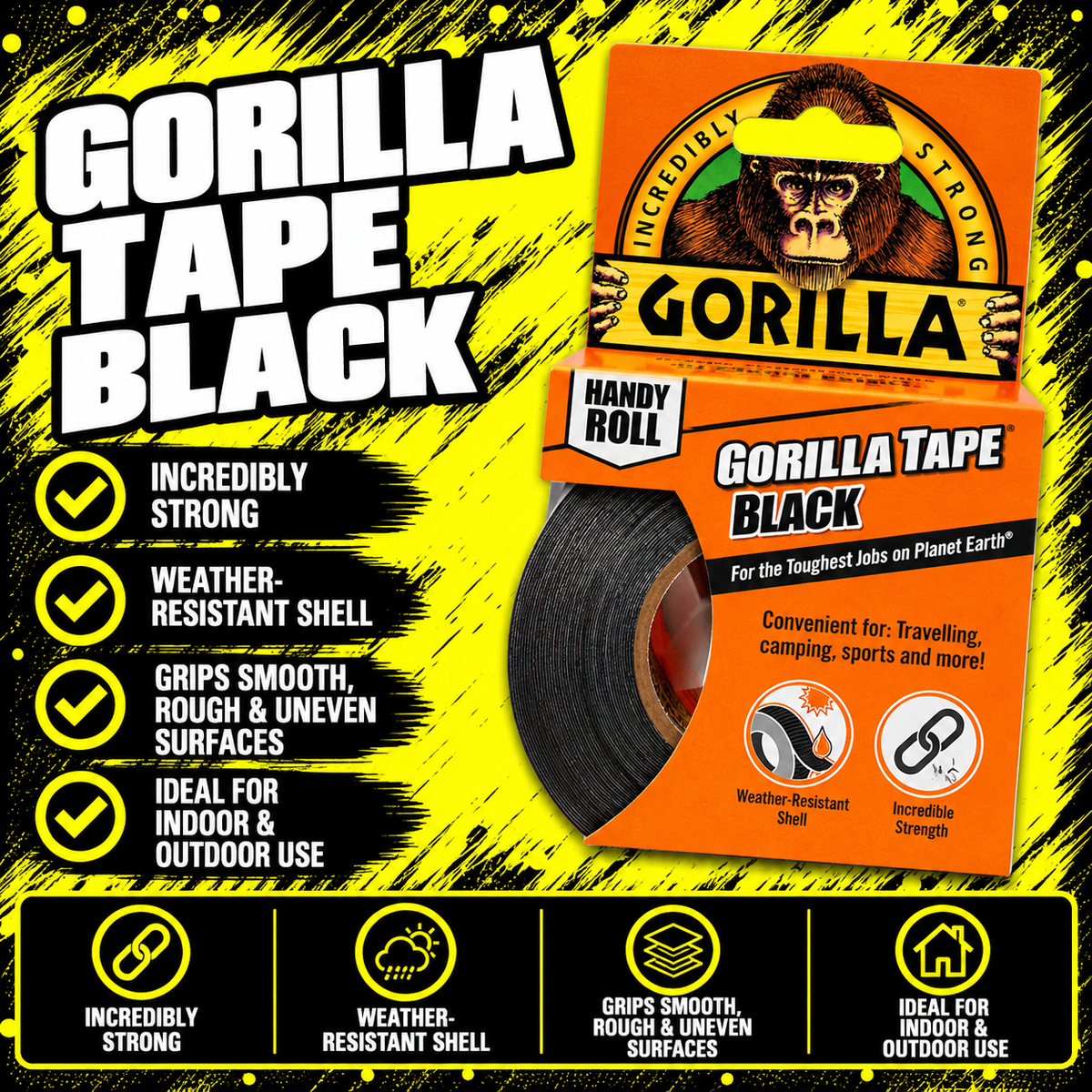 Gorilla Tape Black Handy Roll 9m