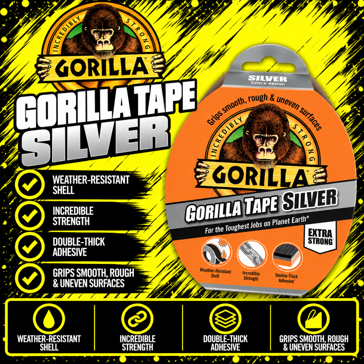 Gorilla Tape Silver 11m heavy duty repair tape