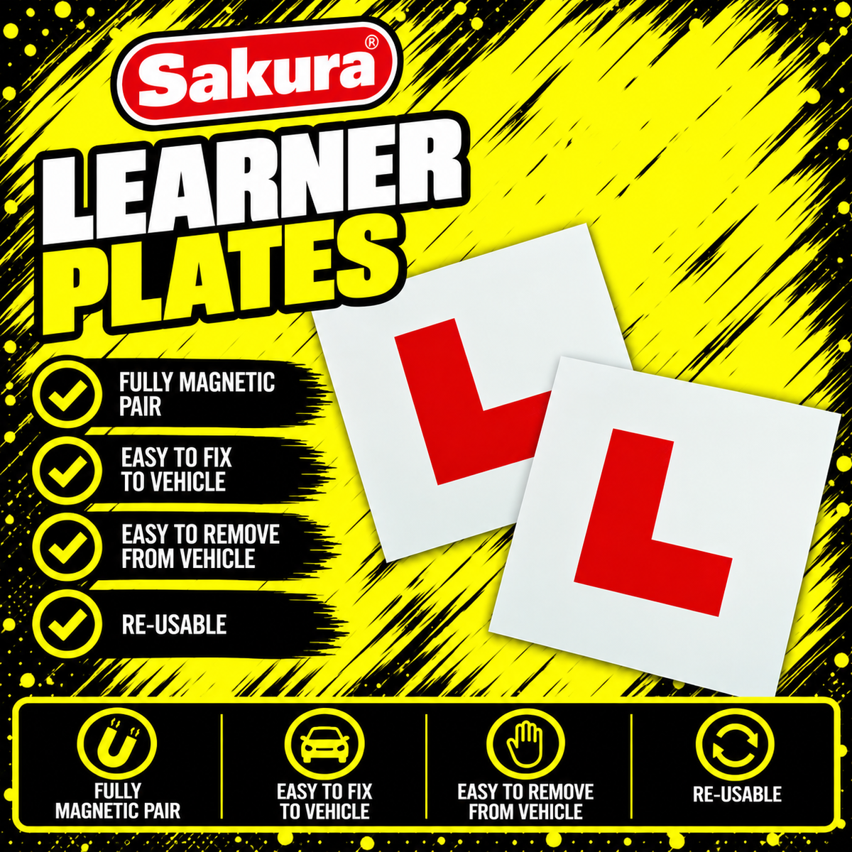 Sakura Fully Magnetic L Plates pair for learner drivers