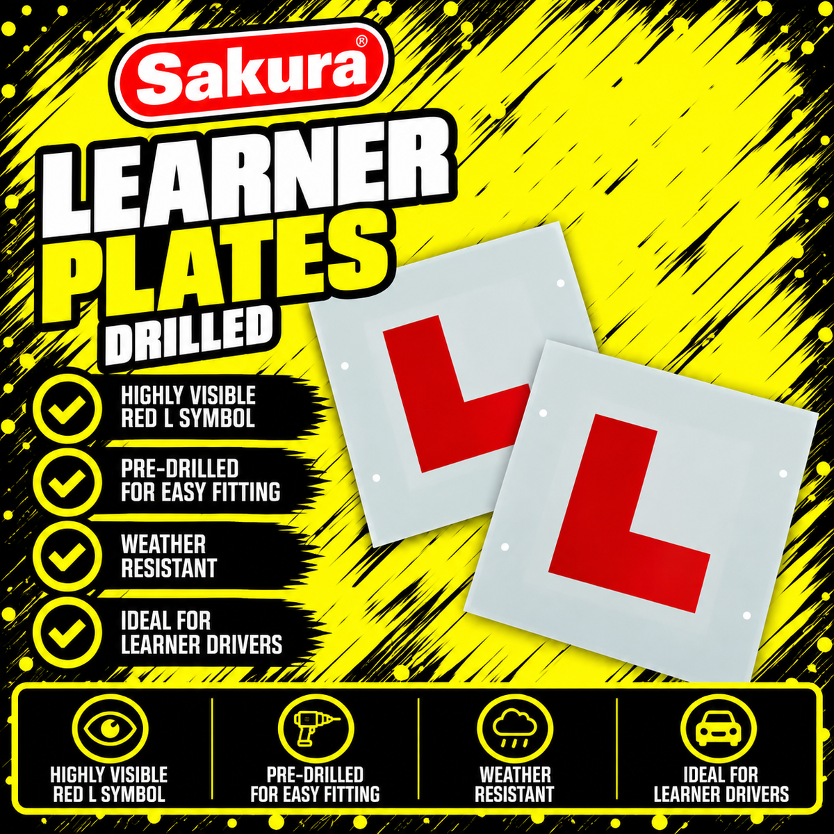 Sakura Self-Adhesive L Plates for learner drivers