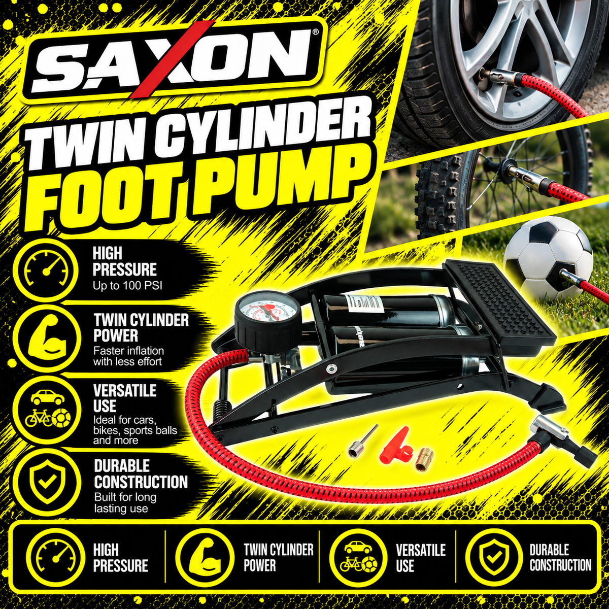 Sakura twin cylinder foot pump with pressure gauge