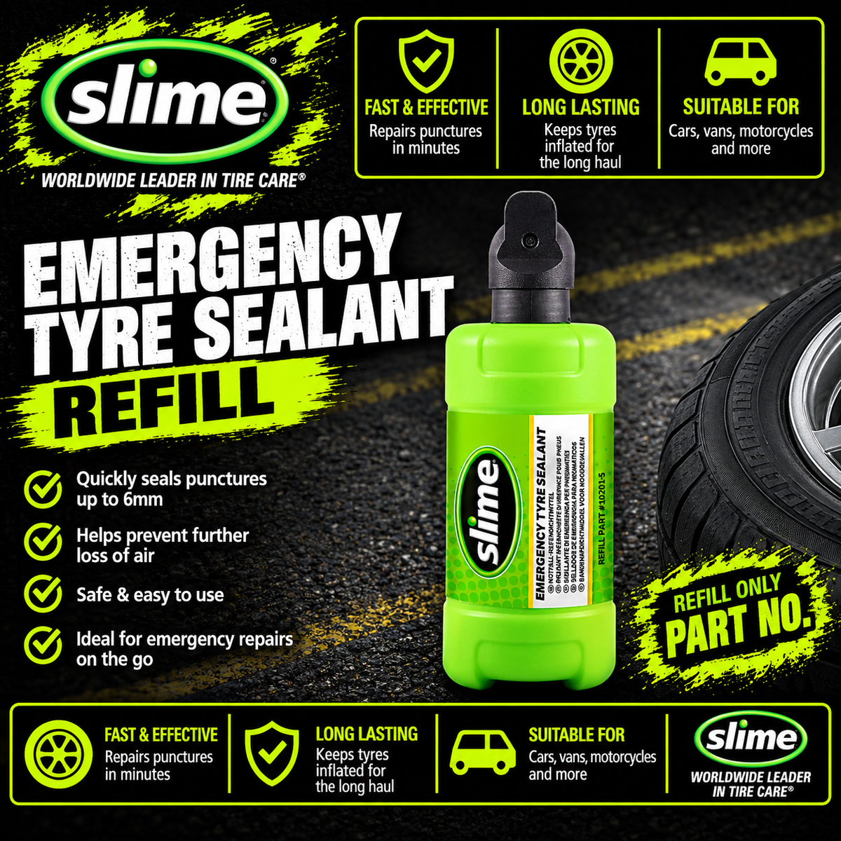 Slime 414ml tyre sealant refill for Smart Repair Ultra Kit 50158-5