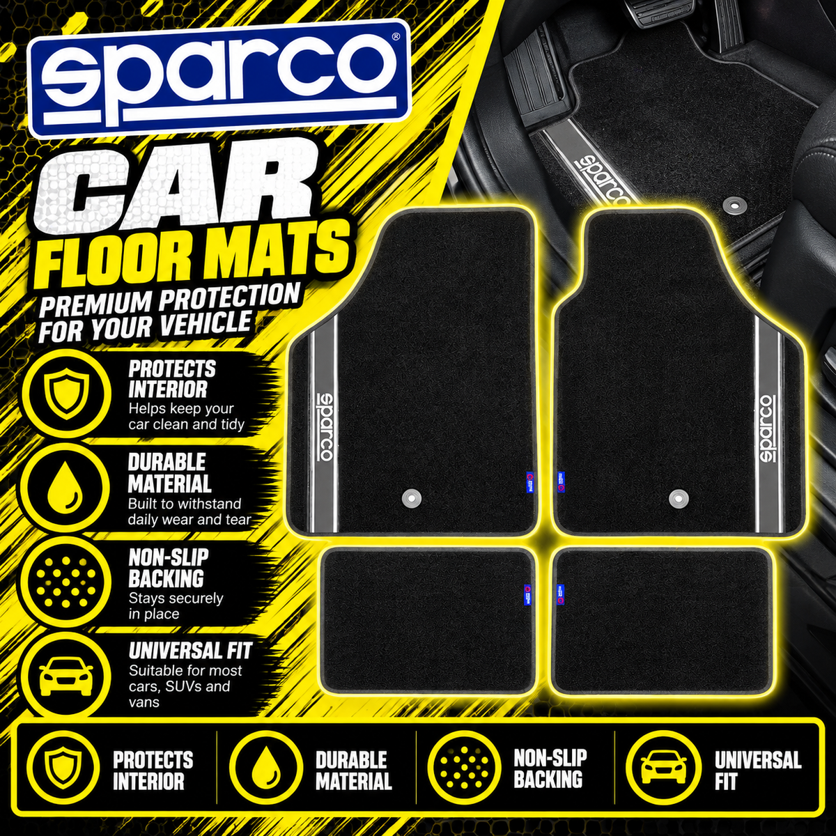 Sparco Black universal car mats 4-piece set