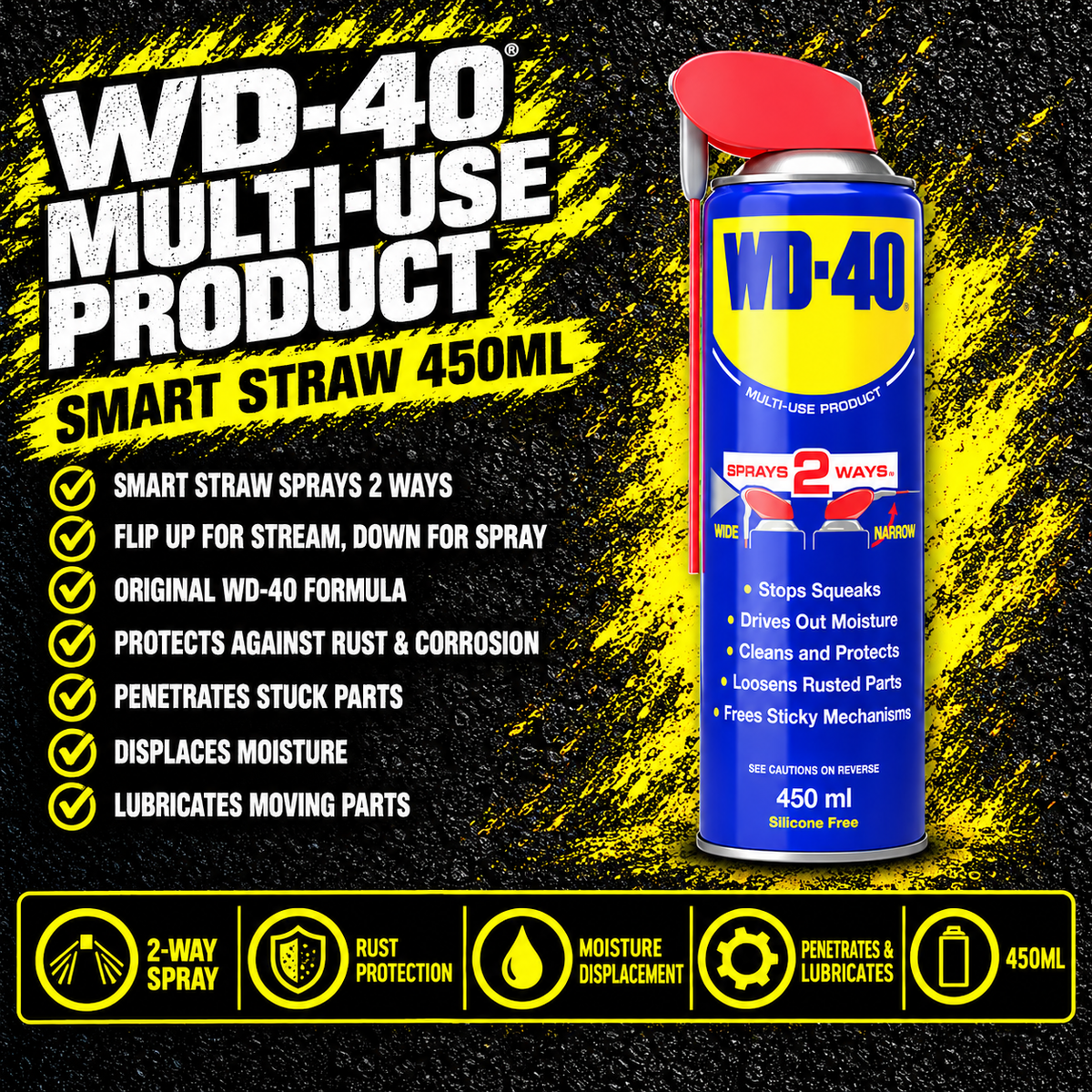WD-40 Multi-Use Smart Straw 450ml, WD-40 Multi-Use 450ml aerosol with Smart Straw