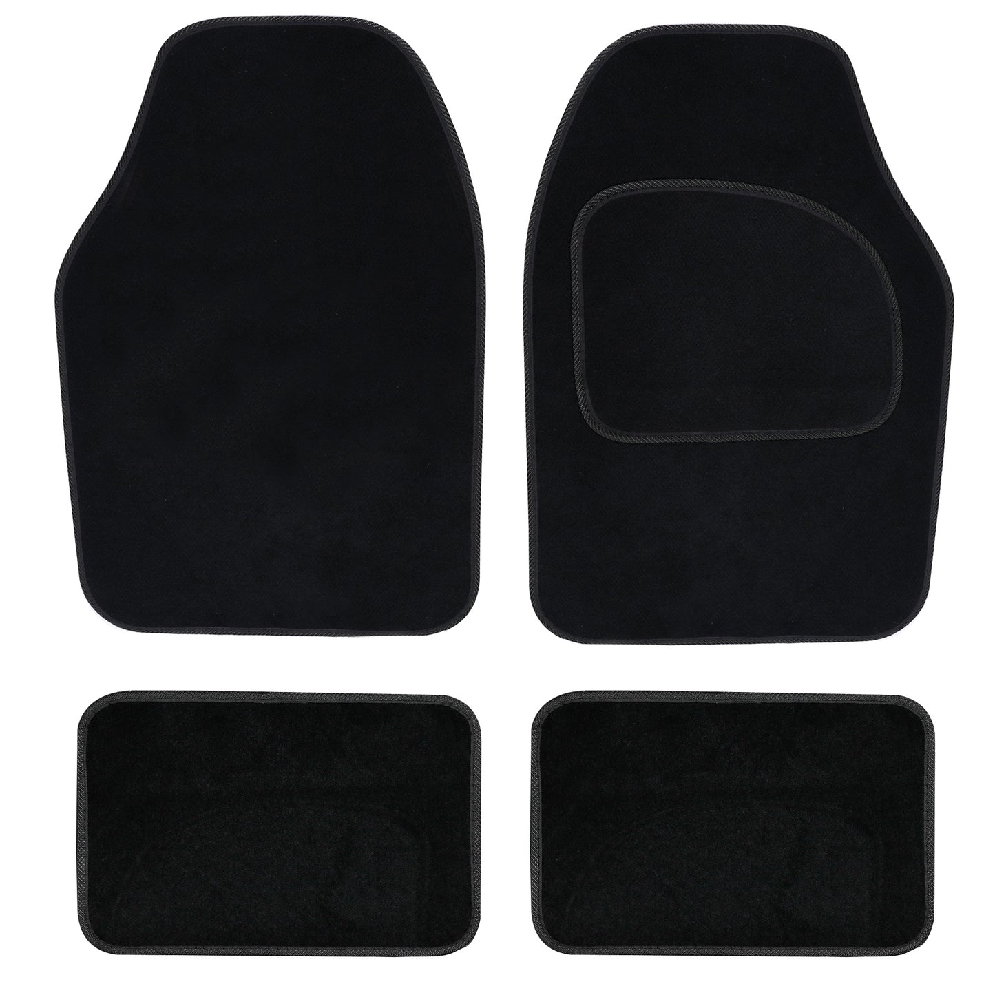 4 Piece Black Carpet Mat Set with Black Piping