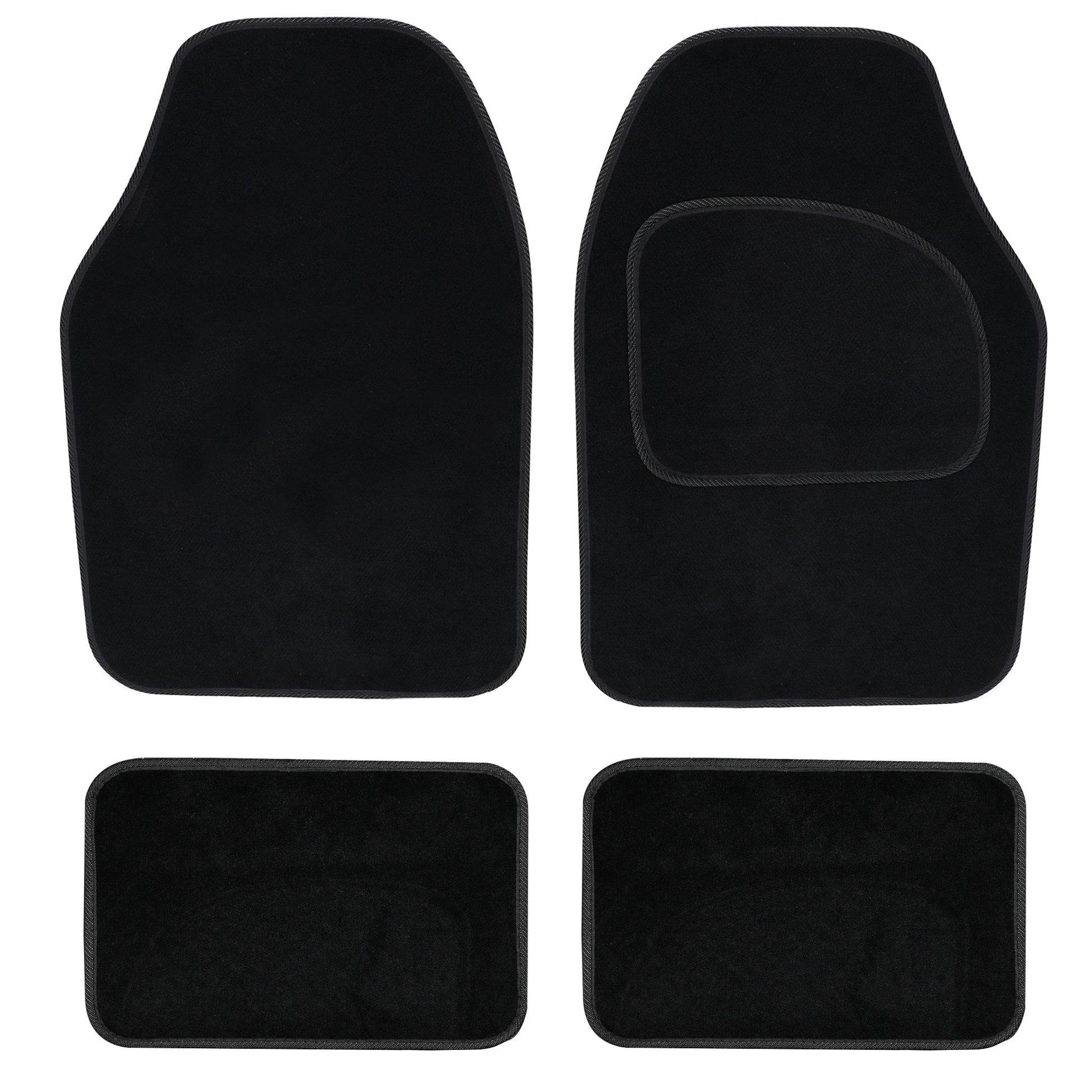4 Piece Black Carpet Mat Set with Black Piping