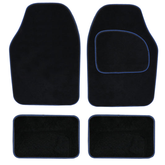 4 Piece Black Carpet Mat Set with Blue Binding