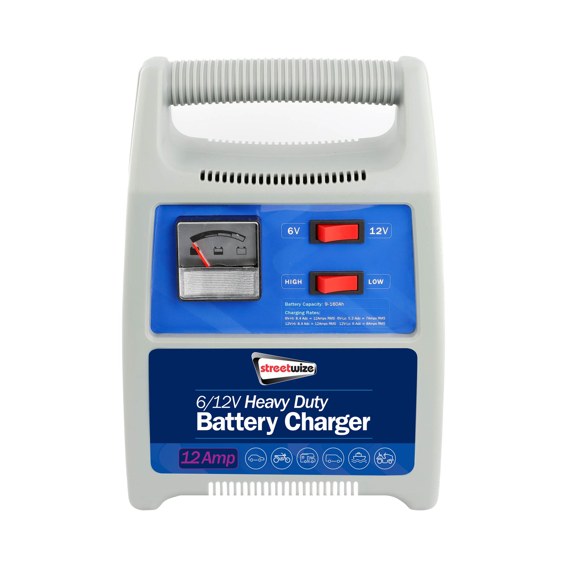 6/12V 12 Amp Heavy Duty Battery Charger (Analogue Display)