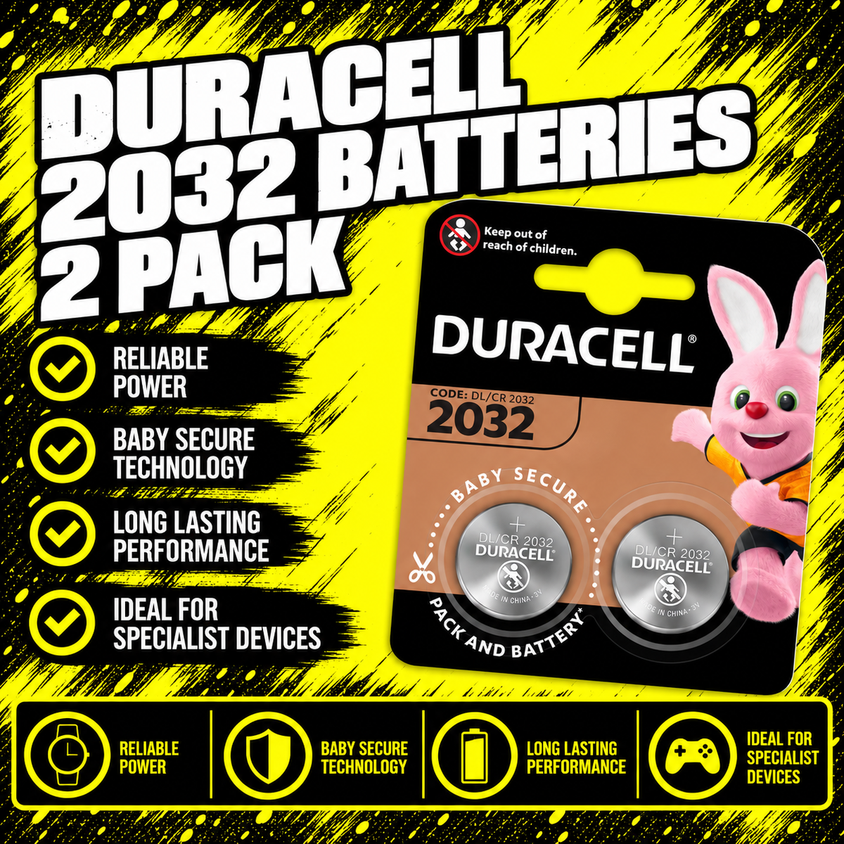Duracell CR2032 Lithium Coin Batteries – 2 Pack