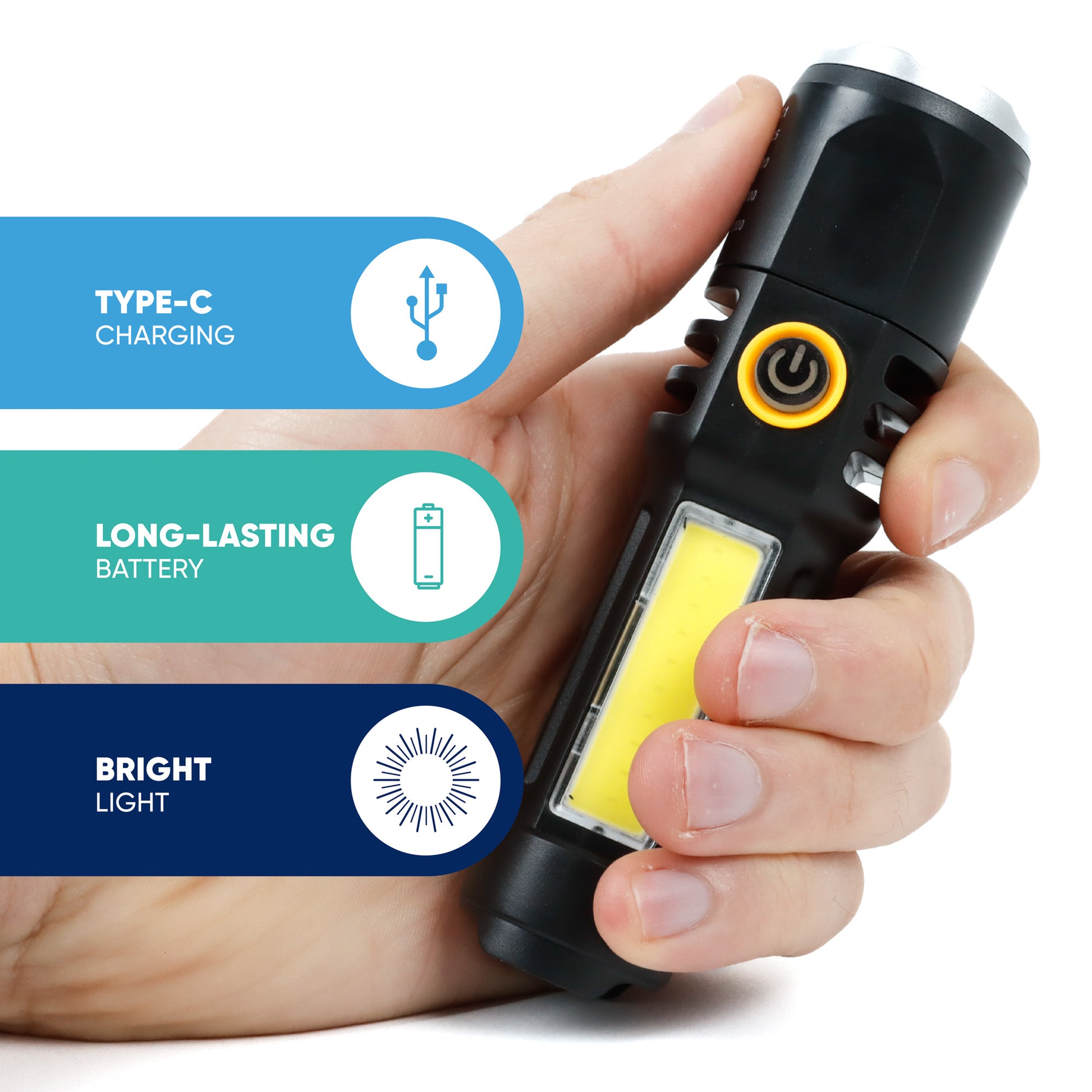 Black type C Rechargeable Torch 