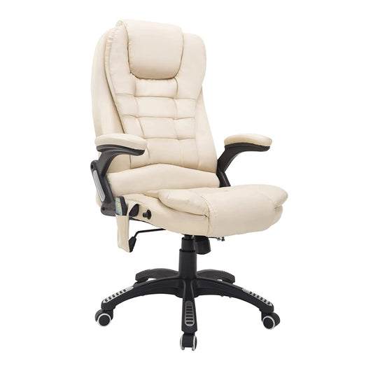 Cream Leather Office Chair With Massage And Heat 