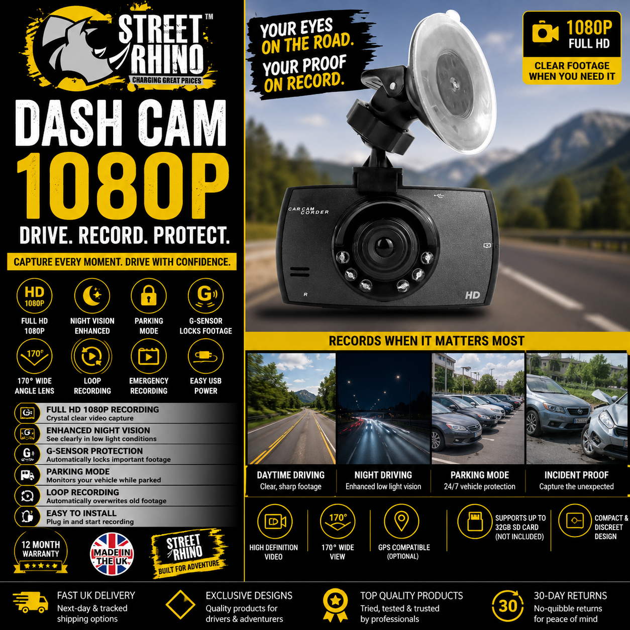 Dash Cam 1080P Car Camera DVR Night Vision G Sensor Parking Mode Recorder