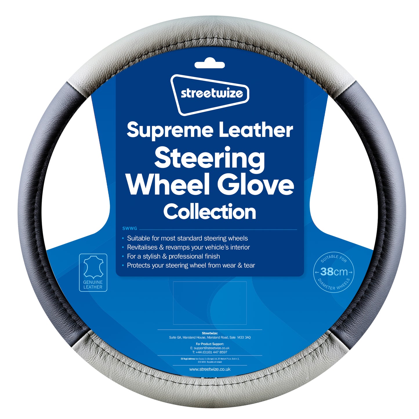 Genuine Leather Ultimate Steering Wheel Glove - Black and Grey
