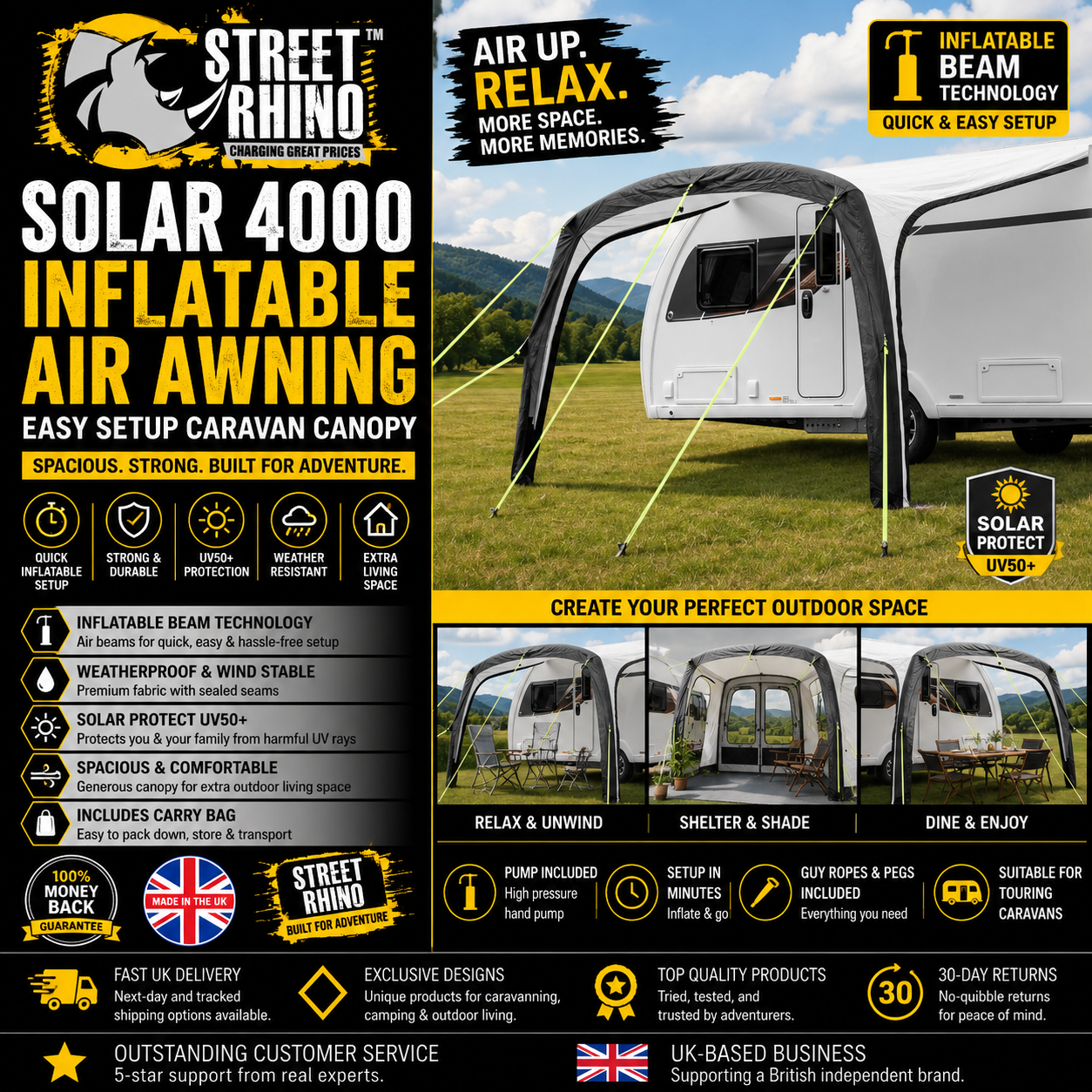 Leisurewize Solar 4000 Inflatable Air Awning Caravan Canopy Easy Setup