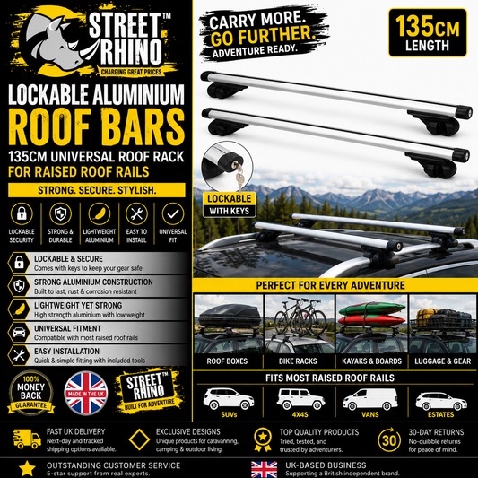 Lockable Aluminium Roof Bars 135cm Universal Roof Rack For Raised Roof Rails