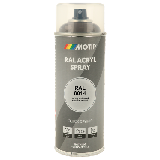 Motip RAL 8014 High Gloss Sepia Brown Spray Paint 