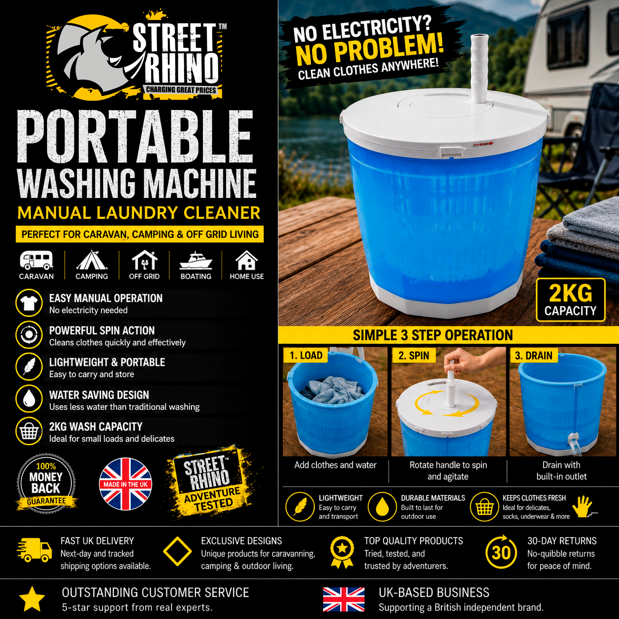 Portable Washing Machine Caravan Camping Manual Washer Off Grid Laundry Cleaner
