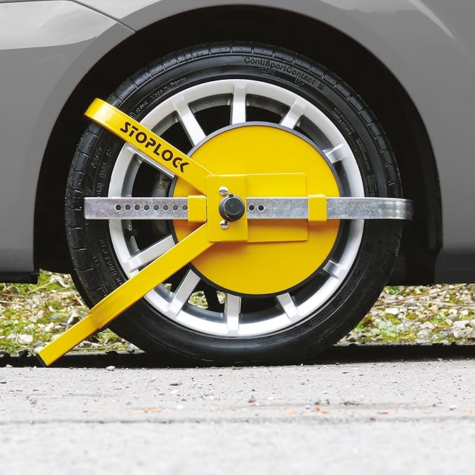 Yellow stoplock wheel clamp