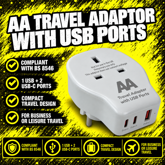 AA Travel Adaptor with USB and USB-C ports