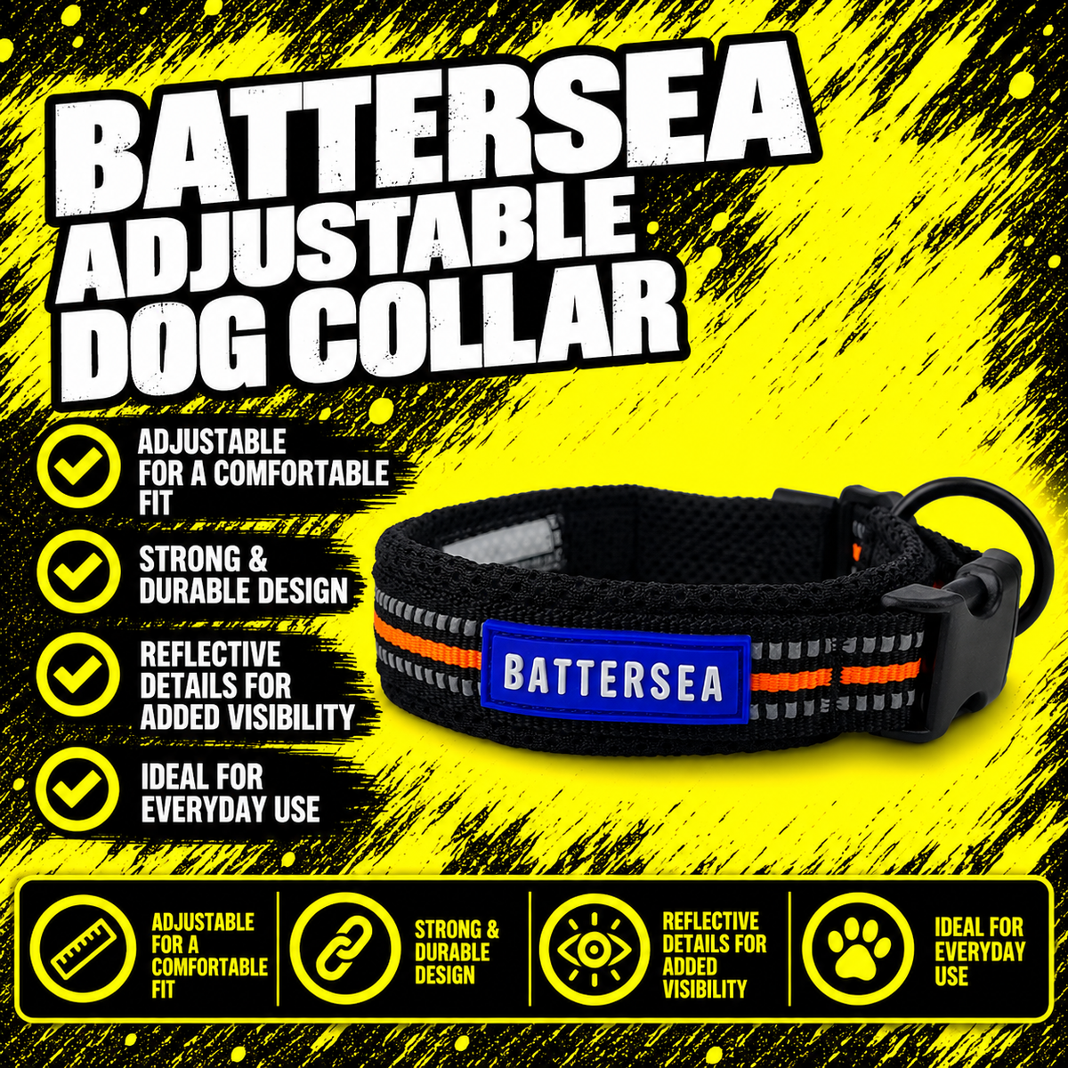 Battersea Reflective Dog Collar Orange XS