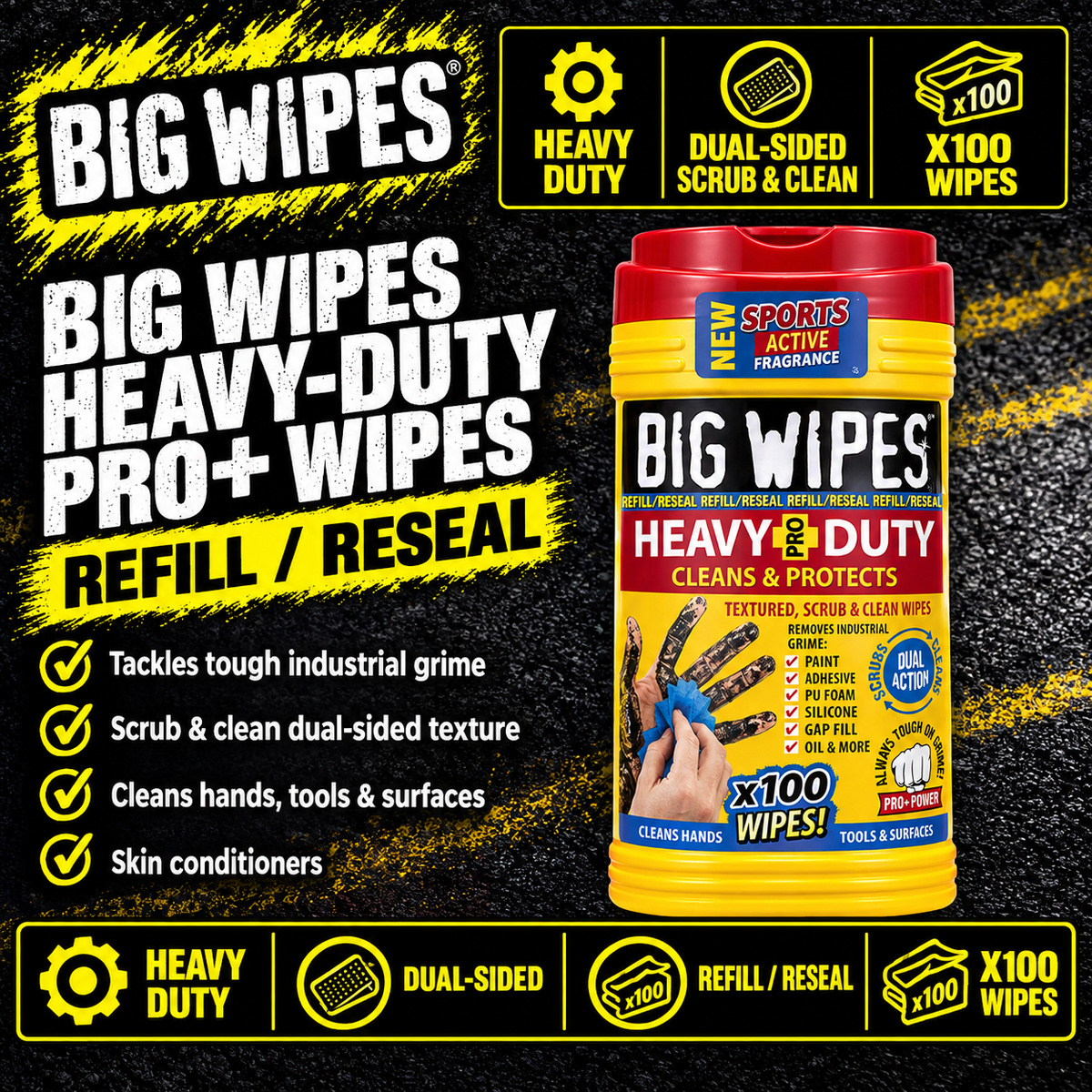 Big Wipes Heavy-Duty Pro+ 100 Wipes Refill Pouch with red top