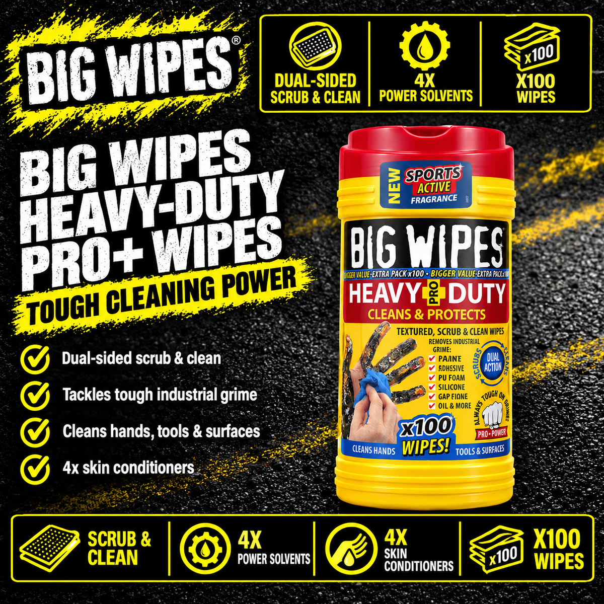 Big Wipes Heavy-Duty Pro+ 100 Wipes Tub with red top