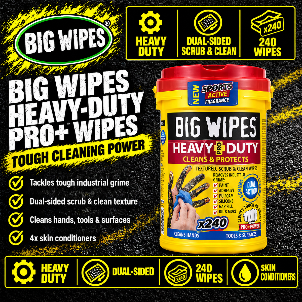 Big Wipes Heavy-Duty Pro+ 240 Wipes Bucket with red top