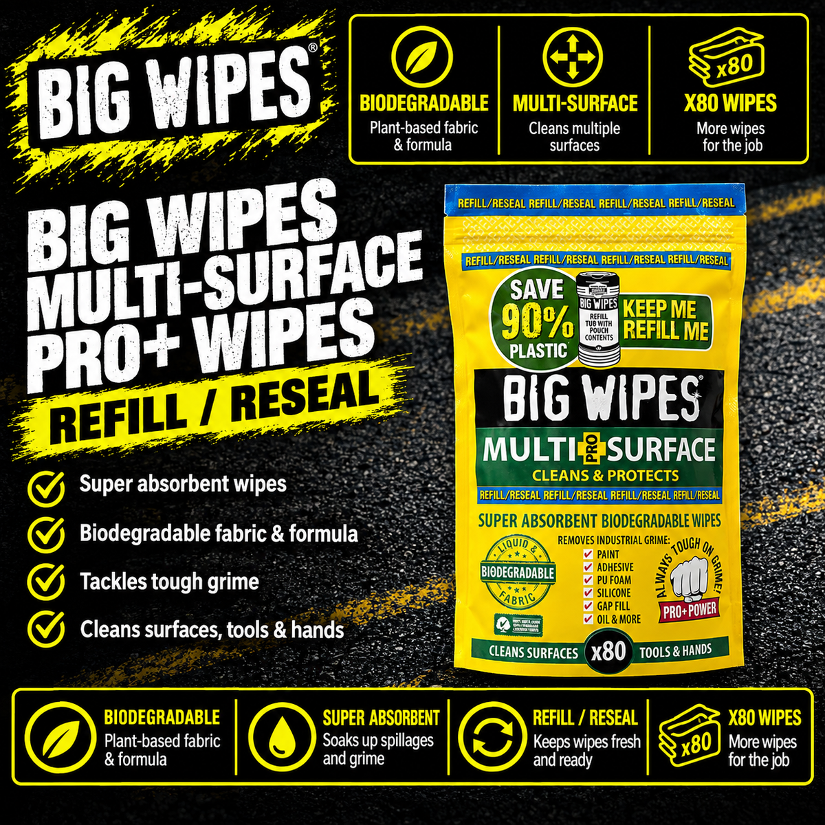 Big Wipes Multi-Surface Pro+ Bio 80 Wipes Refill Pouch