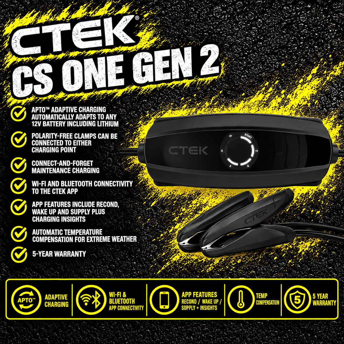 CTEK CS ONE GEN 2 smart 12V battery charger, CTEK CS ONE GEN 2 Wi-Fi and Bluetooth battery charger