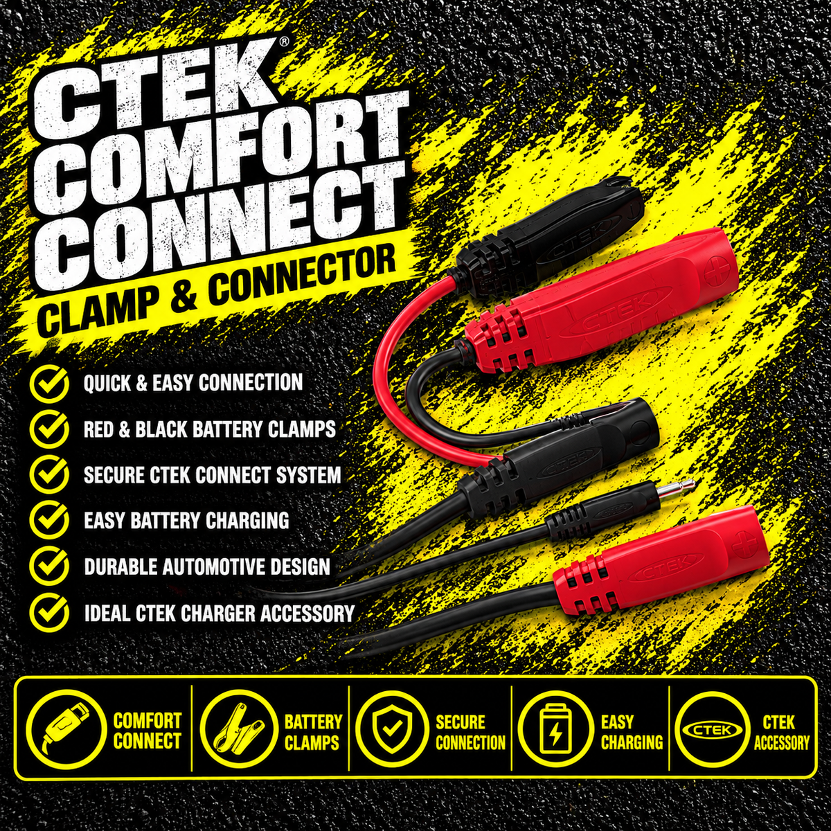 CTEK MXTS 5m DC cable with heavy-duty clamps