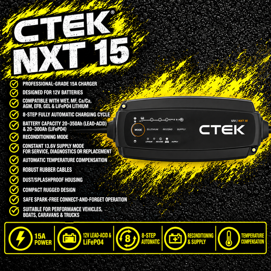 CTEK NXT 15 UK 15A 12V smart battery charger