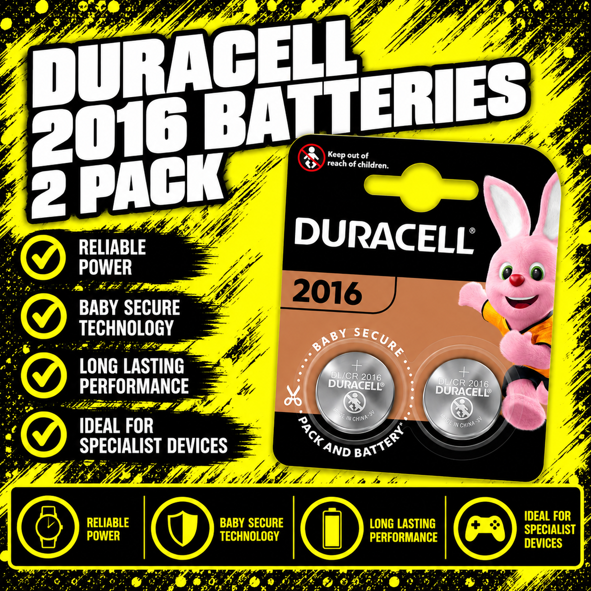 Duracell CR2016 Lithium Coin Batteries 2 Pack 