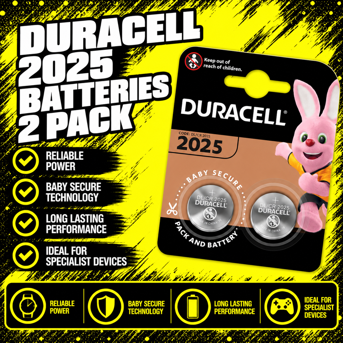 Duracell CR2025 Lithium Coin Batteries 2 Pack