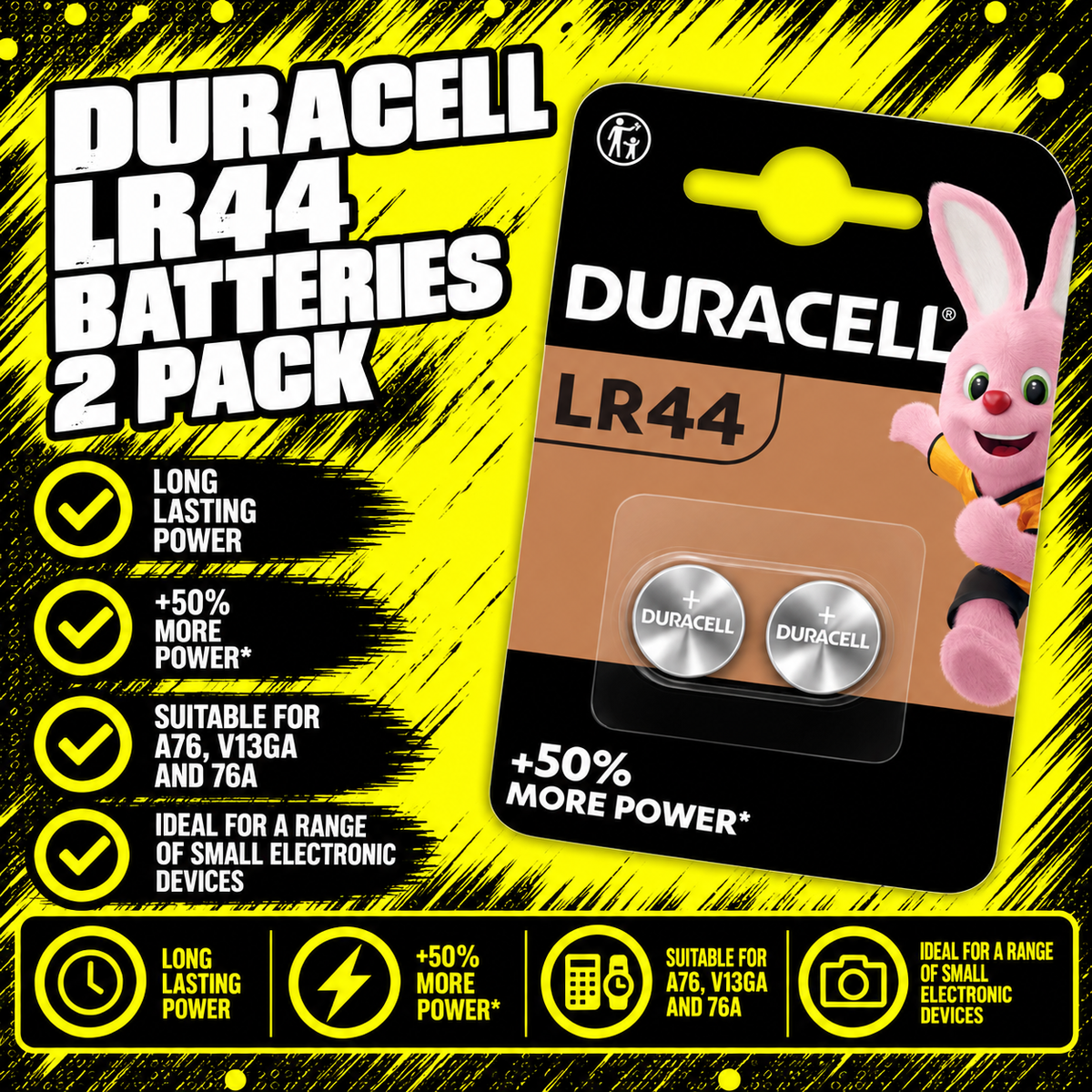 Duracell LR44 Alkaline Button Batteries 2 Pack