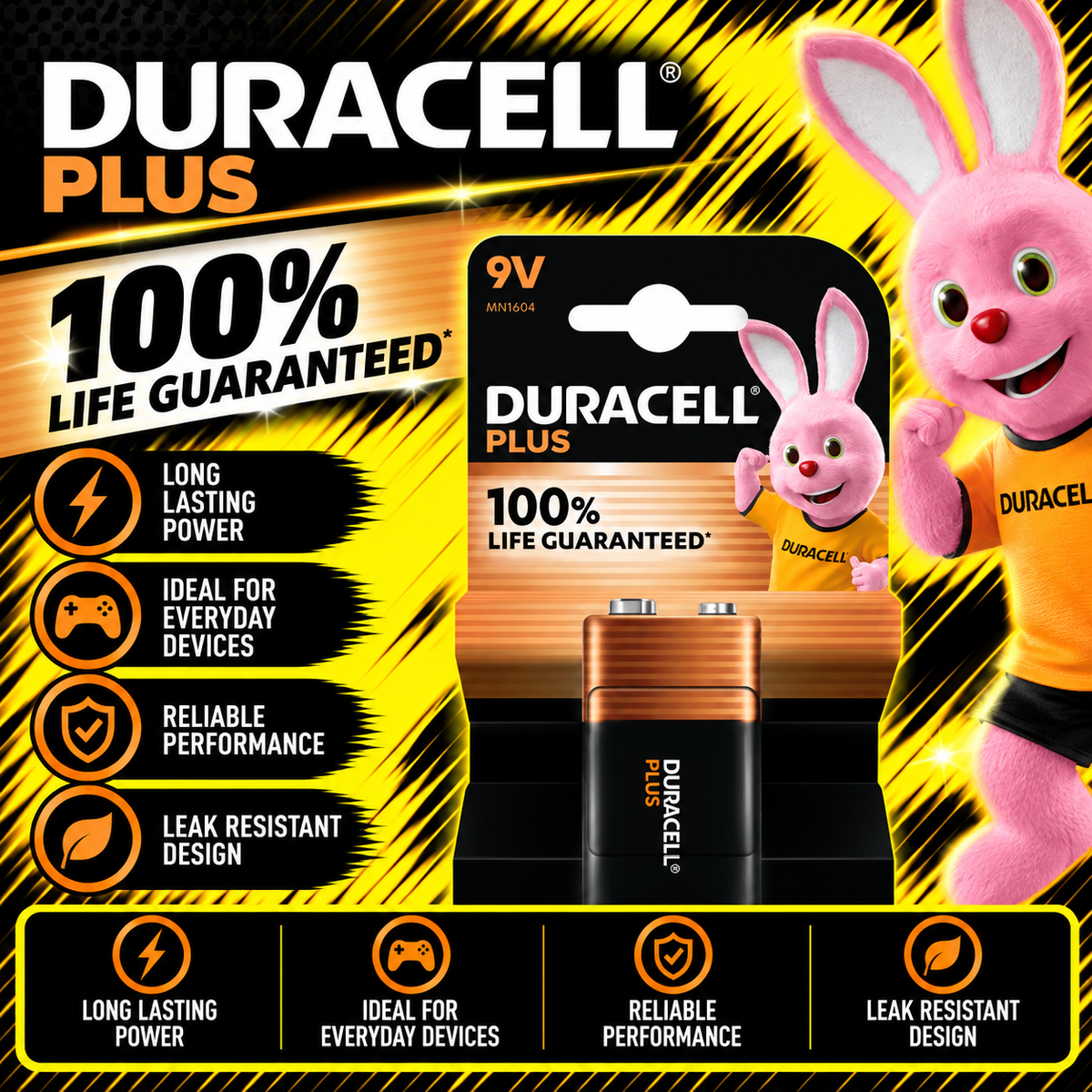 Duracell Plus 9V alkaline battery