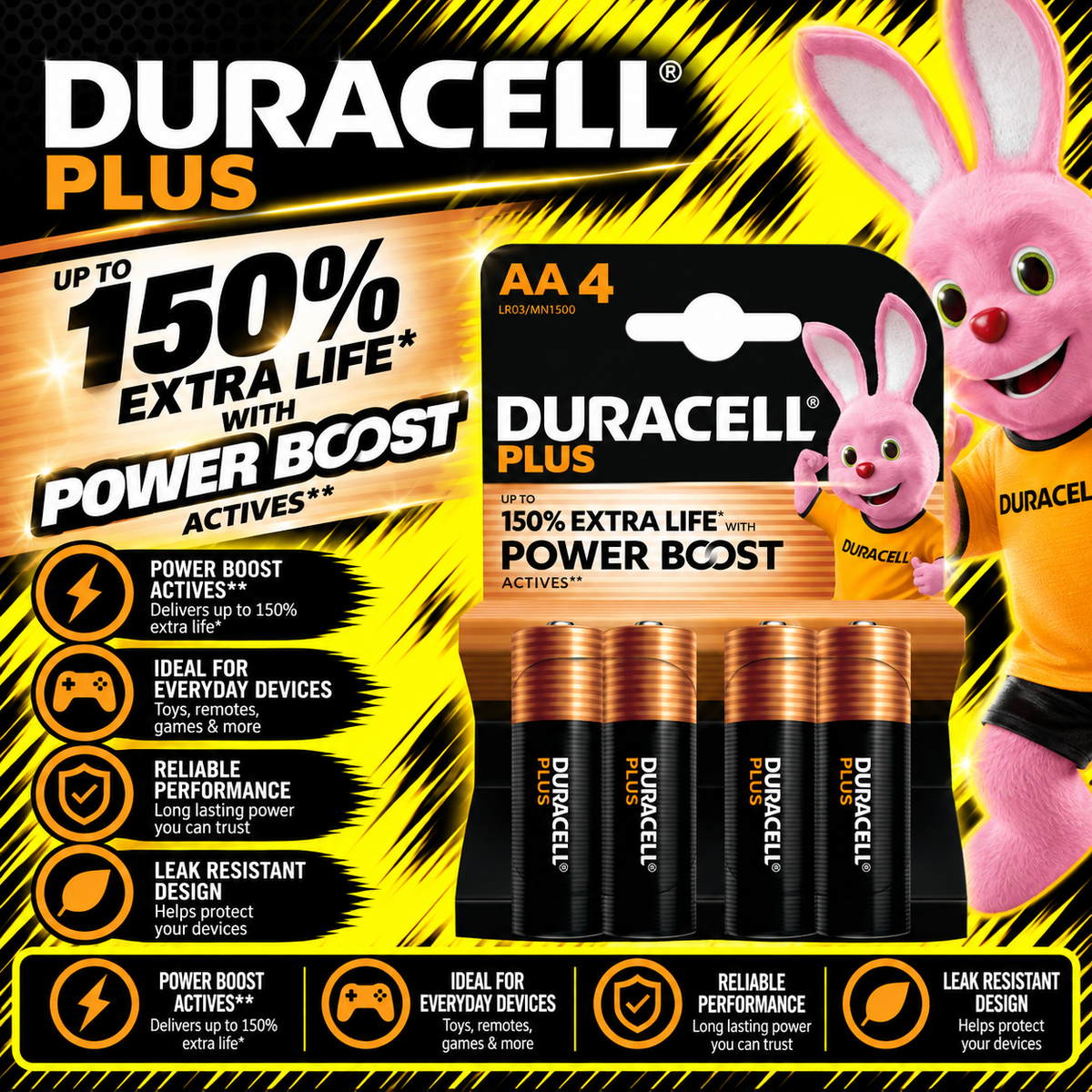 Duracell Power Boost AA alkaline batteries 4 pack