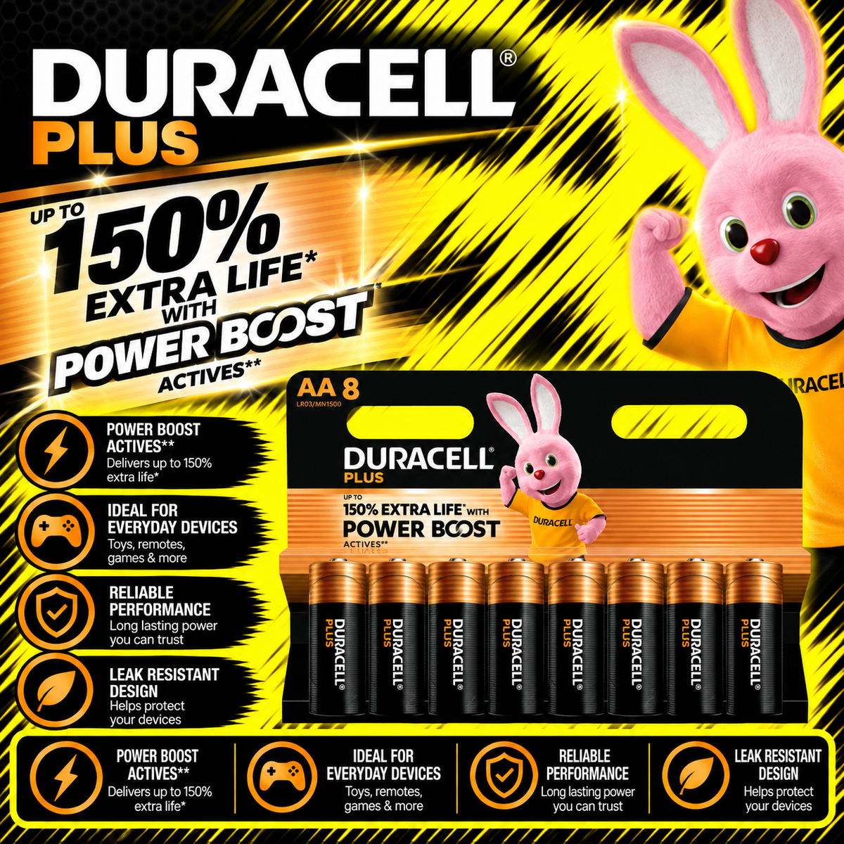 Duracell Power Boost AA alkaline batteries 8 pack