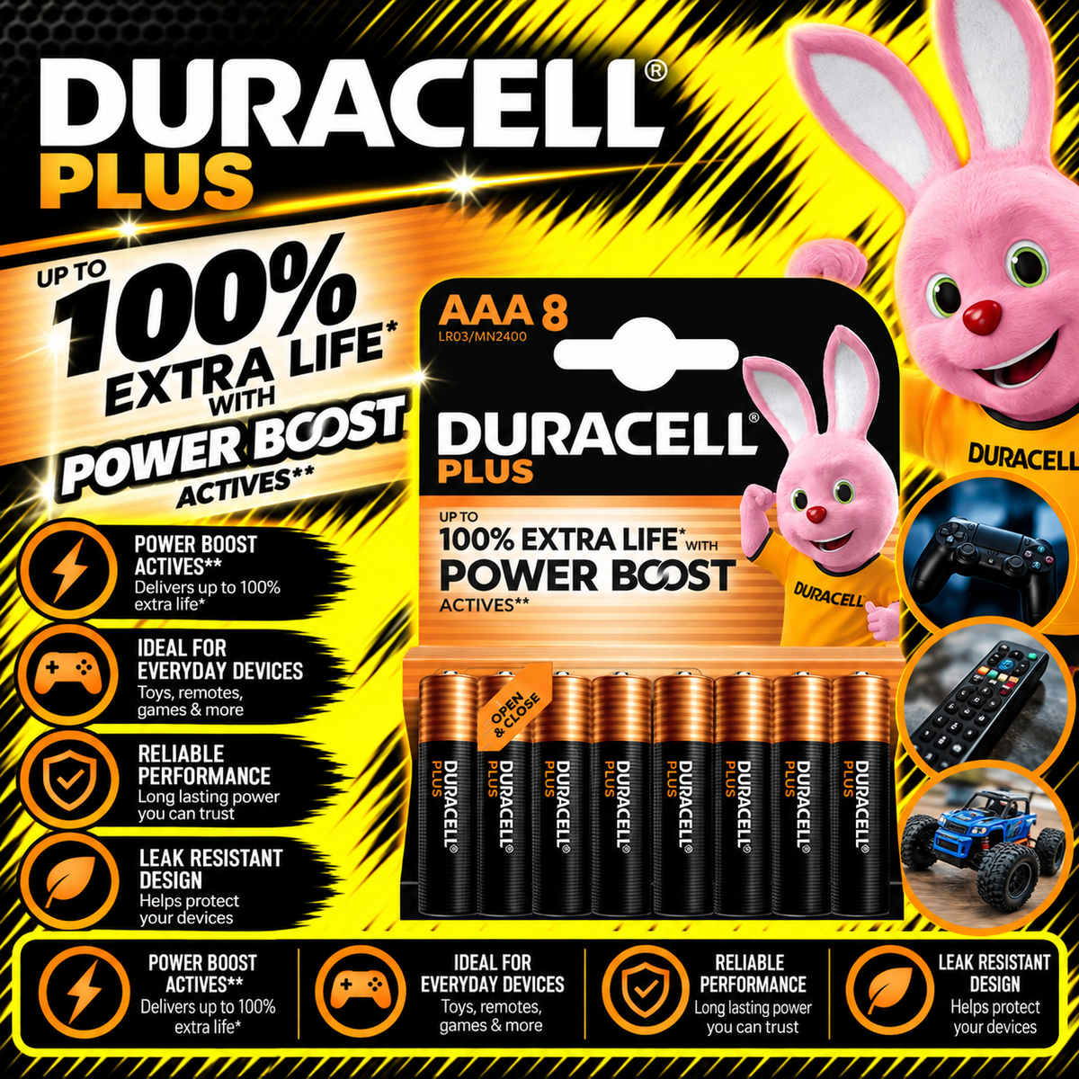 Duracell Power Boost AAA alkaline batteries 8 pack