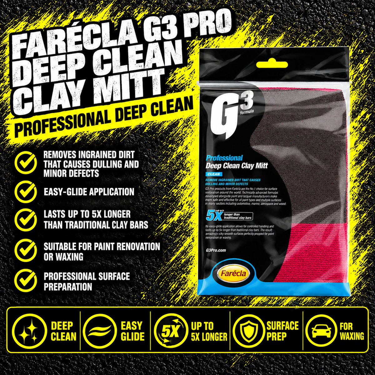 Farécla G3 Pro Deep Clean reusable clay mitt for vehicle detailing