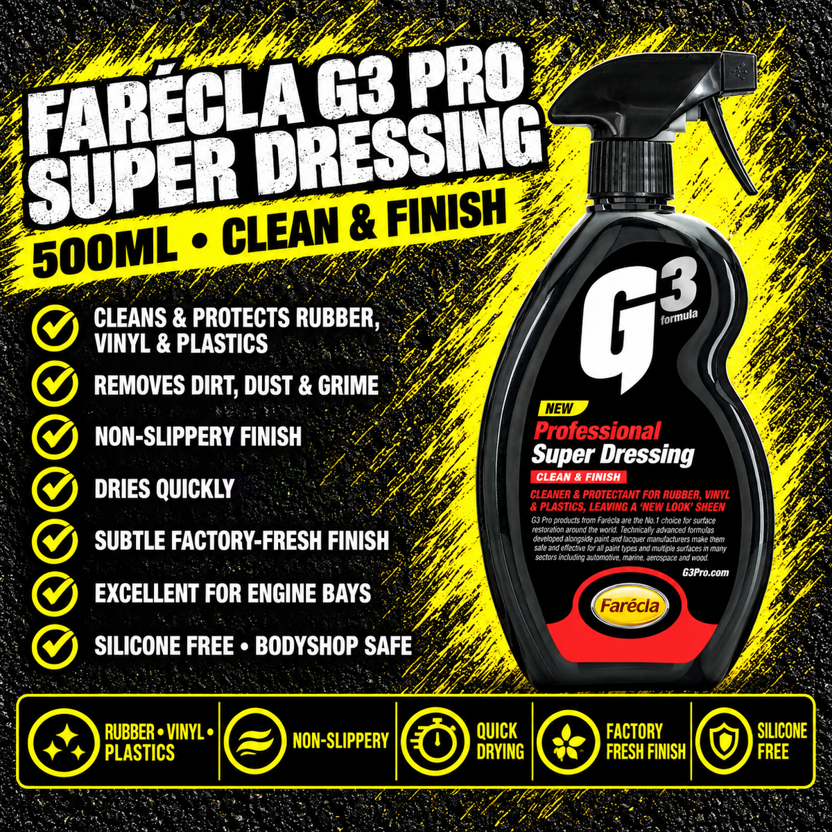 Farécla G3 Pro Super Dressing 500ml for plastic, vinyl and rubber surfaces
