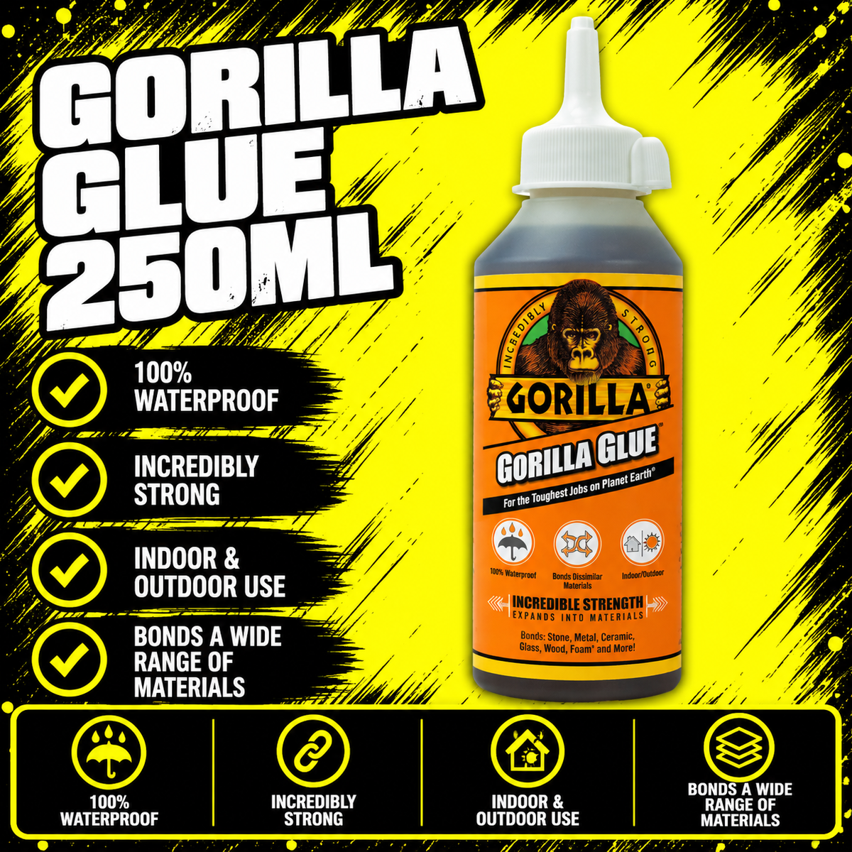 Gorilla Glue 250ml waterproof polyurethane adhesive